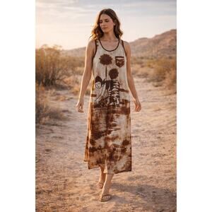 Handmade Boho Maxi Dress Tribal Print Earth Tone Festival Artisan Relaxed M/L
